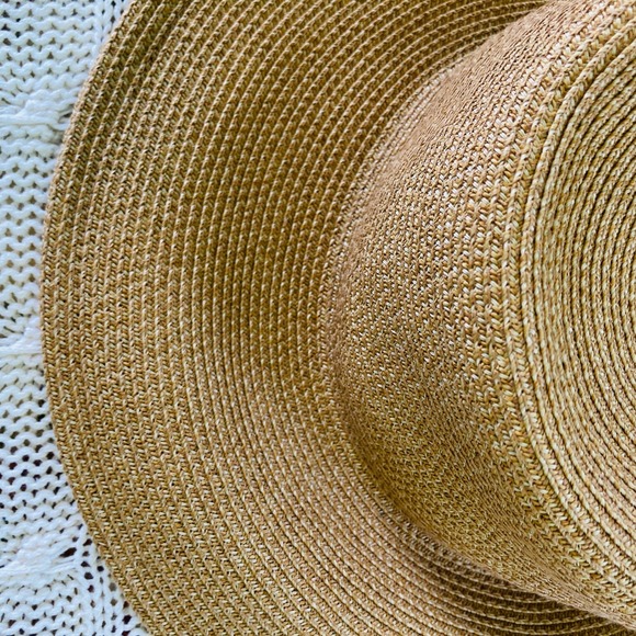 Talbots Straw Sun Hat Wide Brim Tan Paper Crochet Classic Beach One Size - Picture 5 of 10